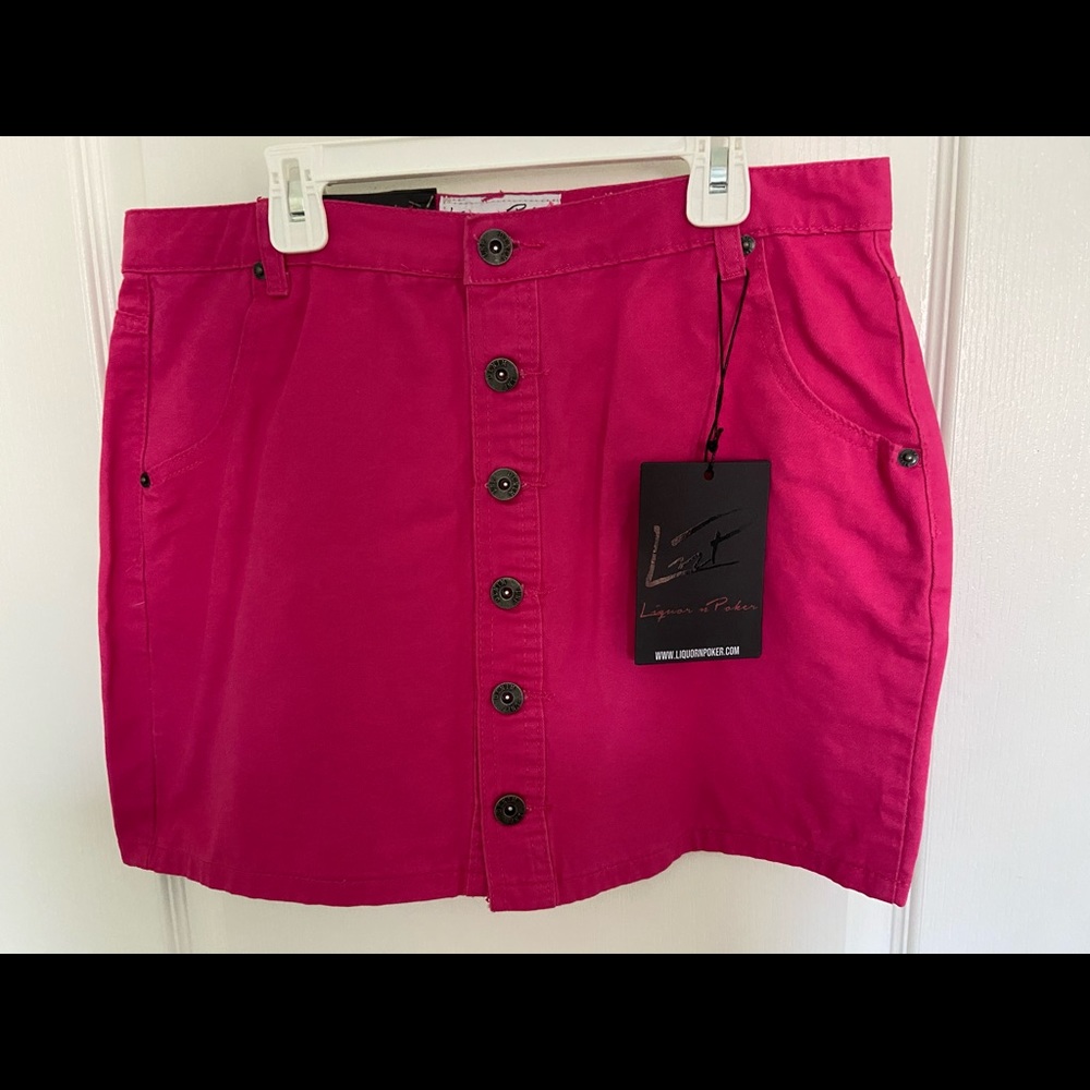 Hot pink denim skirt